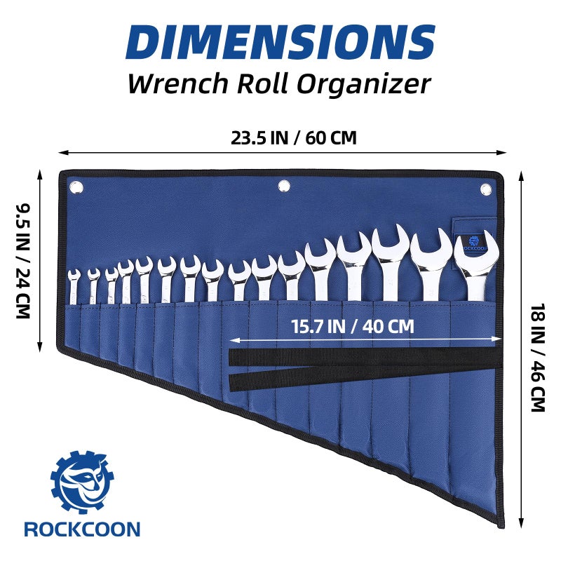 ROCKCOON 16 Pockets Wrench Roll Organizer  Rolled Tool Pouch Bag with Water Proof Oxford Cloth  Blue - Image 4